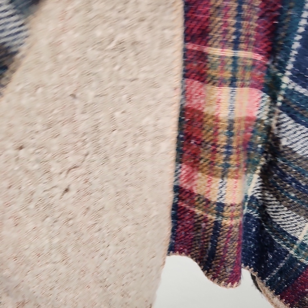 C Open Poncho Sweater Wrap One Size Plaid - Picture 6 of 12